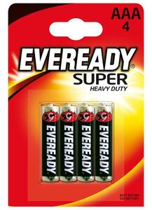 EVEREADY Super Heavy Duty R6 AA BL4 - Batteriegroßhandel Bauer bietet Eveready Zink-Kohle Batterie in großen Mengen zu günstigen Preisen an.