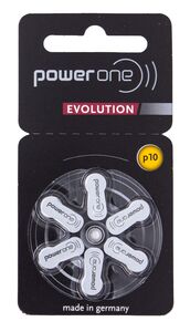 POWER ONE Evolution Zinc-Air p10 BL6- Power One hearing aid batteries can be ordered from battery wholesale Bauer in large quantities at cheap prices.