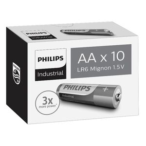 PHILIPS Industrial LR6 AA industrial batteries in 10-Packs are available in large quantities at battery wholesale Bauer.
